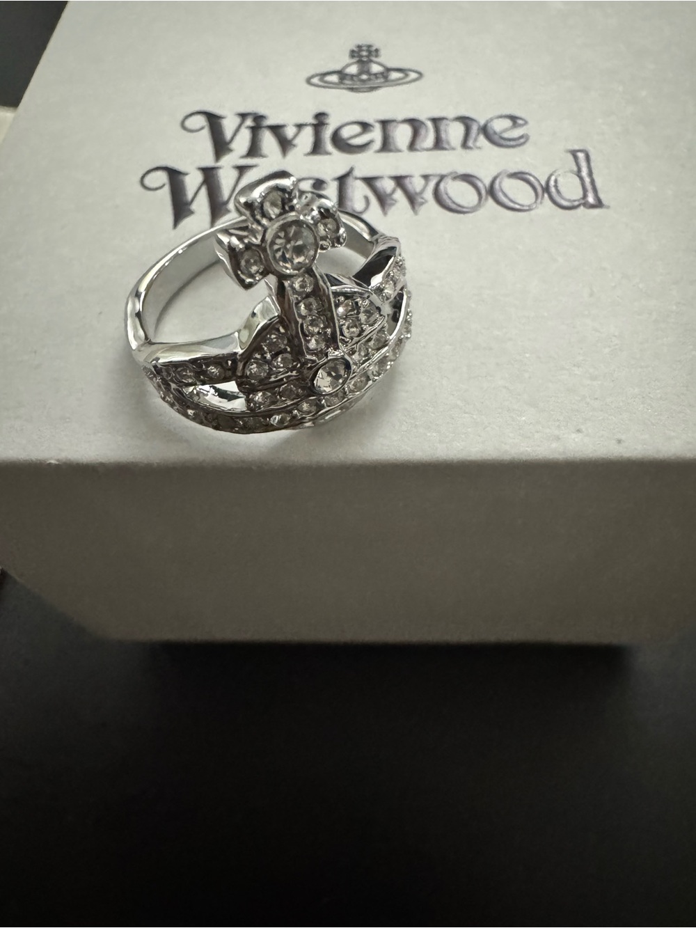 Vivienne Westwood Silver Crystal Orb Ring Size 7